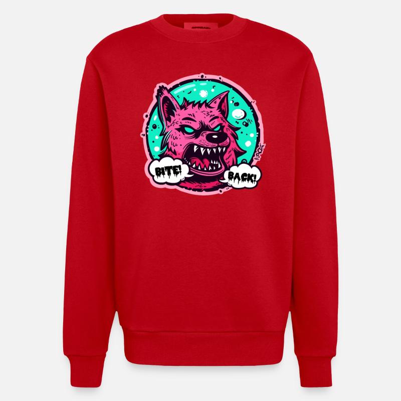 Werewolf Wolf: Bite back! - Heavyweight Oversized Organic Crew Neck Made in EU - red