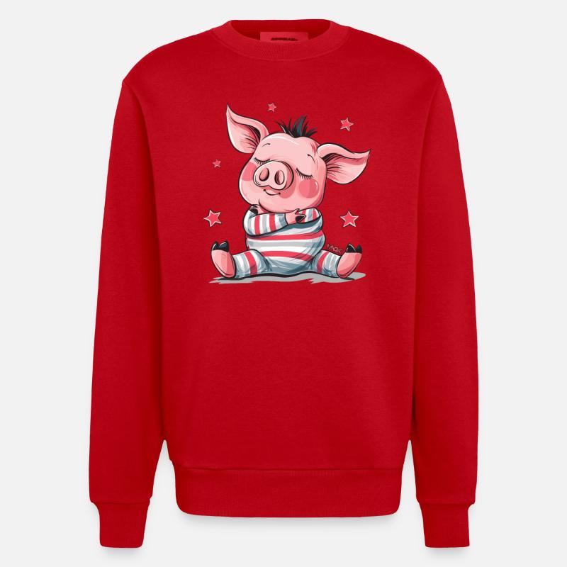 Cochon mignon qui dort - Sweat bio épais oversize fabriqué en UE - rouge
