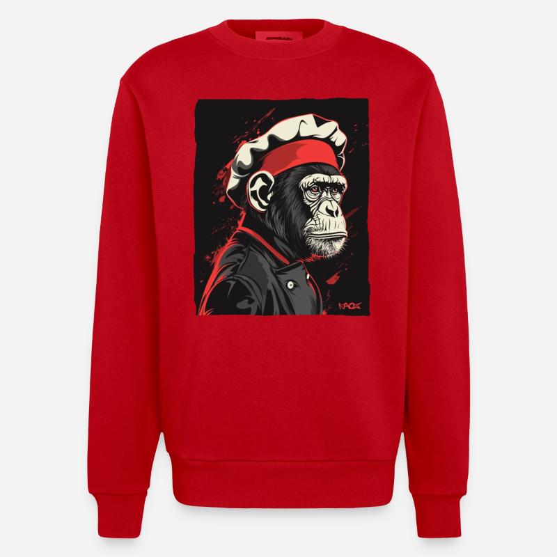Monkey Chef and Monkey Chef - Heavyweight Oversized Organic Crew Neck Made in EU - red