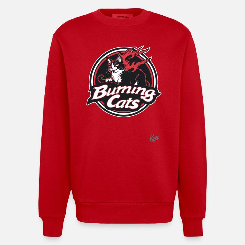 Mascotte Chat Parodie : Burning Cats - Sweat bio épais oversize fabriqué en UE - rouge