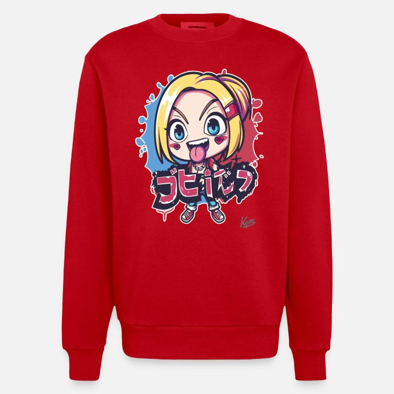 Chibi Freches Cartoon-Mädchen - Heavyweight Oversized Organic Crew Neck Made in EU - Rot