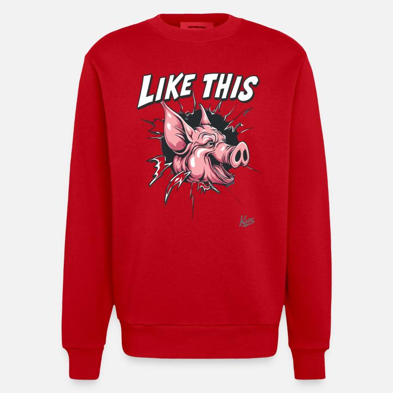 Percée : Comme ce cochon drôle - Sweat bio épais oversize fabriqué en UE - rouge