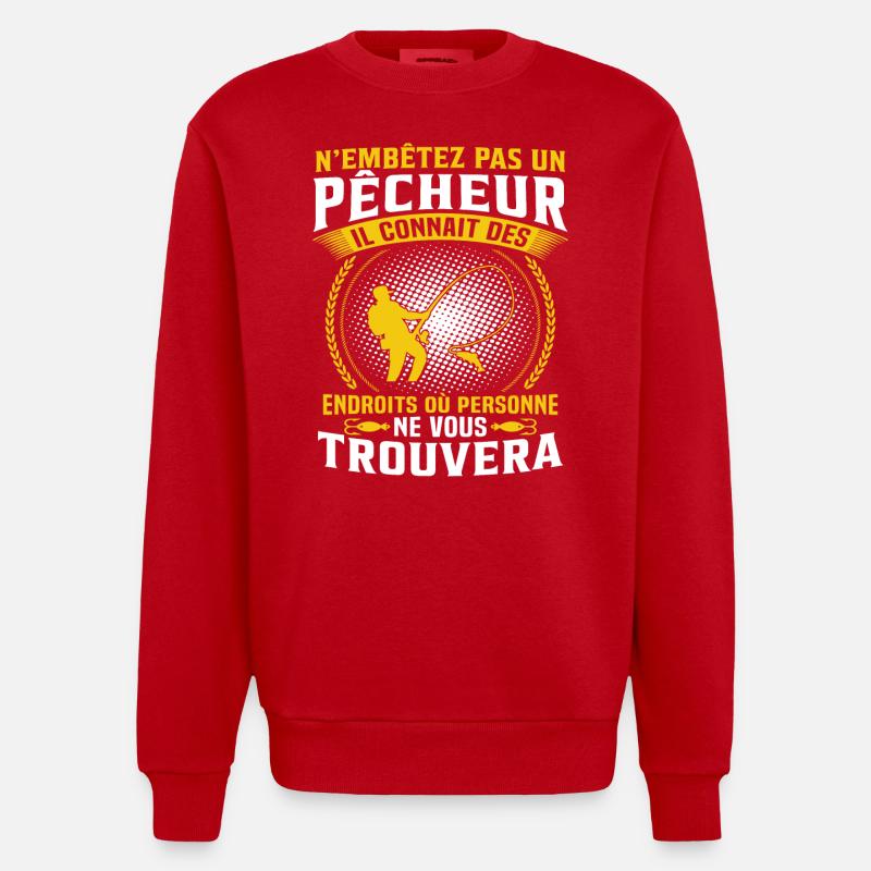 pêche cadeau pêcheur - Sweat bio épais oversize fabriqué en UE - rouge