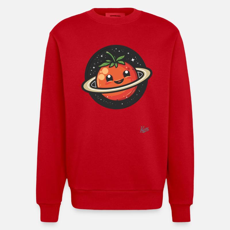 Planète tomate heureuse dans l’espace - Sweat bio épais oversize fabriqué en UE - rouge