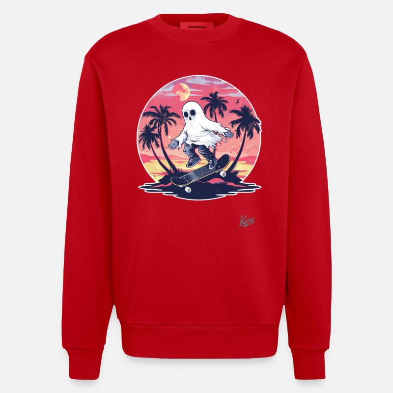 Skateboarding V ghosts - Heavyweight Oversized Organic Crew Neck Made in EU - red
