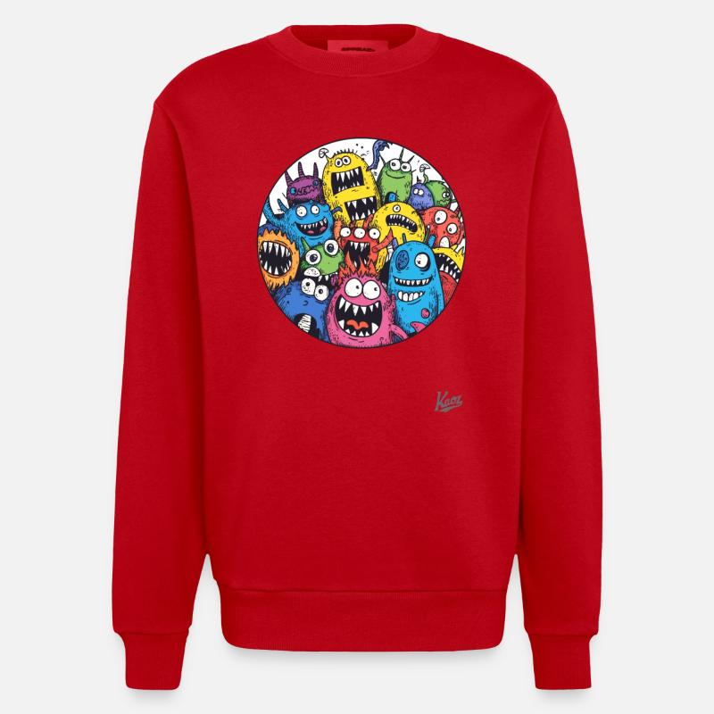 Drôles d’amis monstres - Sweat bio épais oversize fabriqué en UE - rouge