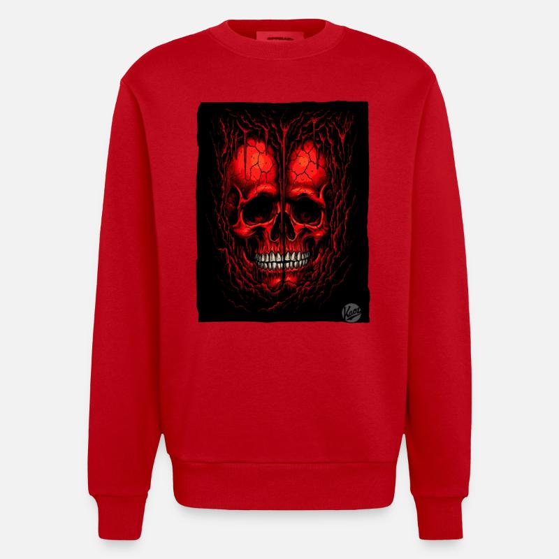 Deux crânes rouges - Sweat bio épais oversize fabriqué en UE - rouge