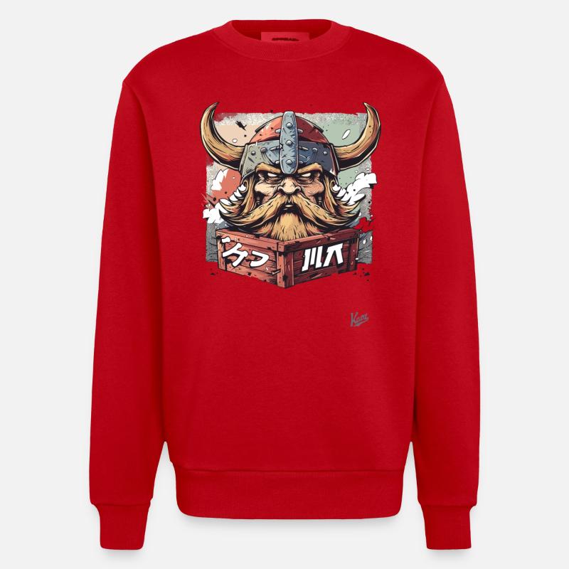 Déballage d’un guerrier viking - Sweat bio épais oversize fabriqué en UE - rouge