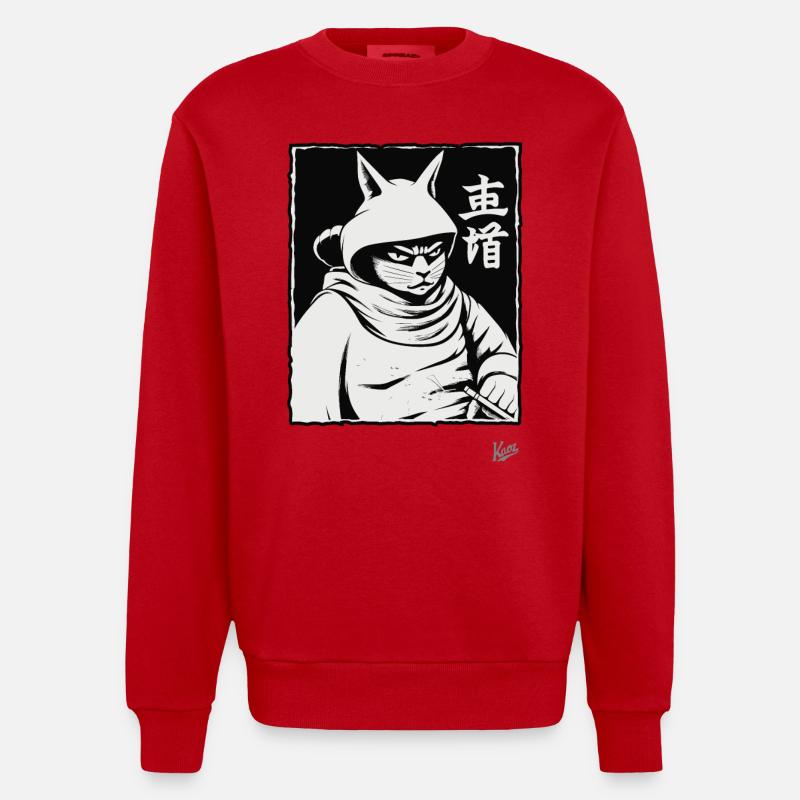 Chat shogun samouraï - Sweat bio épais oversize fabriqué en UE - rouge