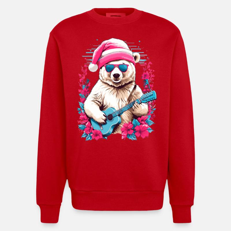 Ours polaire mignon avec guitare - Sweat bio épais oversize fabriqué en UE - rouge