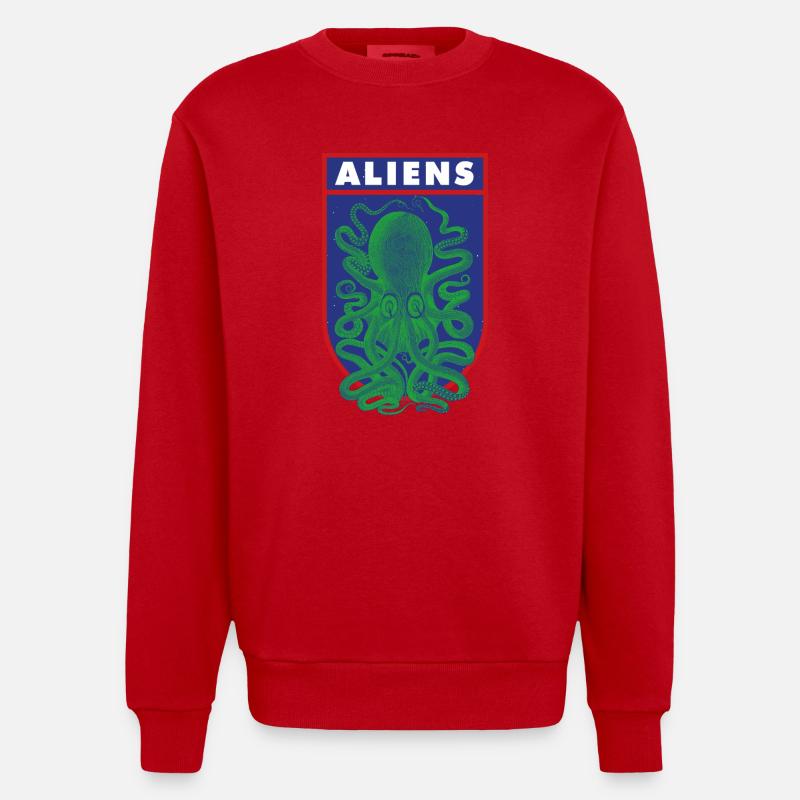 Octopus Aliens - Sweat bio épais oversize fabriqué en UE - rouge