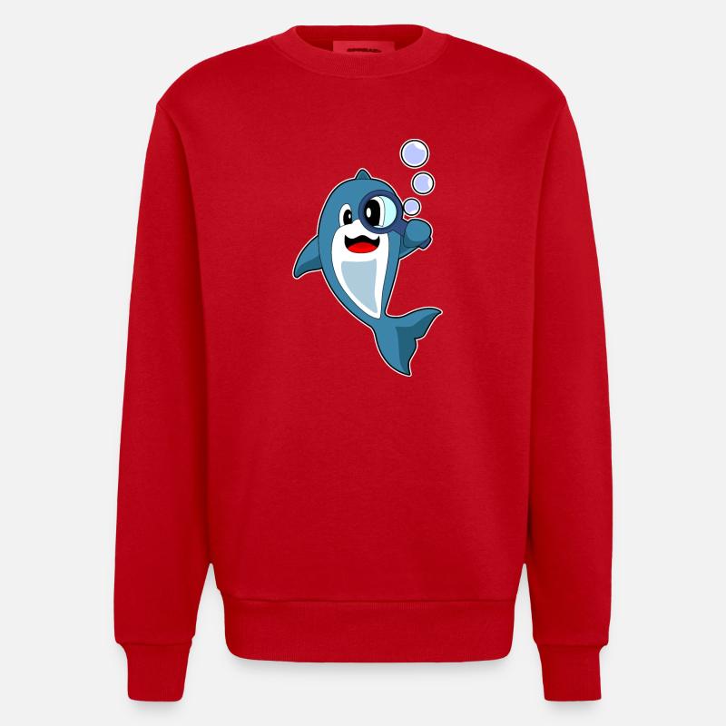 Loupe détective dauphin - Sweat bio épais oversize fabriqué en UE - rouge
