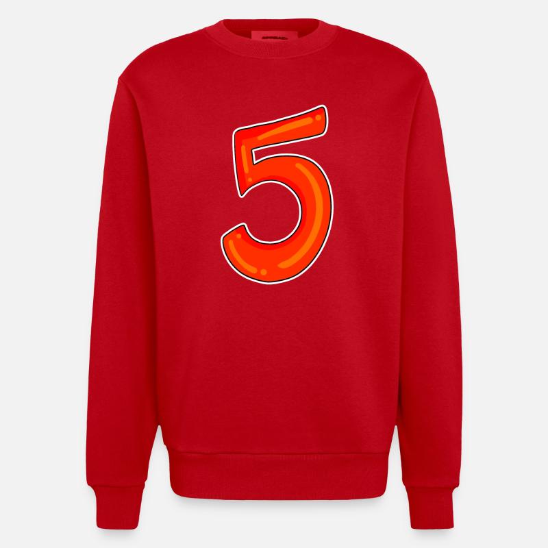 Symbole de cinq chiffres 5 - Sweat bio épais oversize fabriqué en UE - rouge