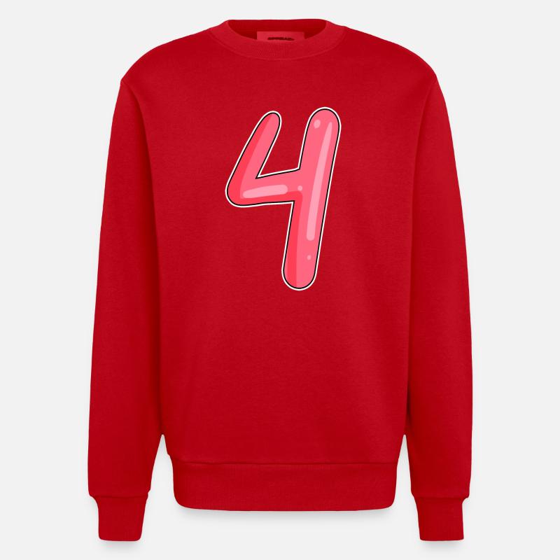 4 - Vier Zahl Nummer - Heavyweight Oversized Organic Crew Neck Made in EU - Rot