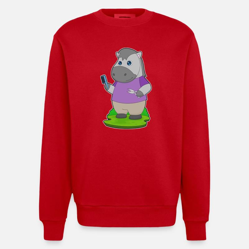 Cheval coiffeur Ciseaux Peigne - Sweat bio épais oversize fabriqué en UE - rouge
