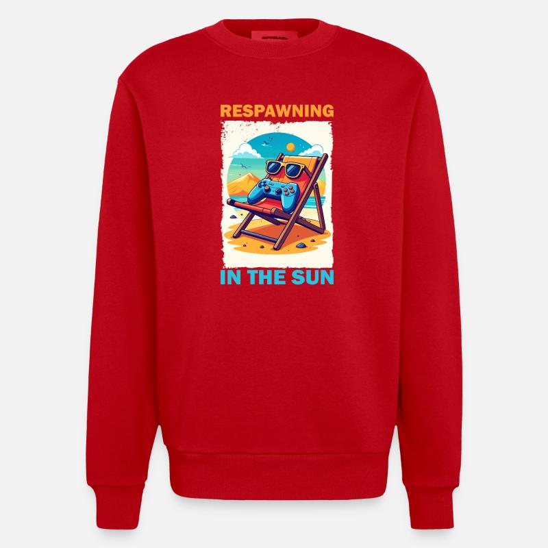 Vacances de jeu à la plage - Sweat bio épais oversize fabriqué en UE - rouge