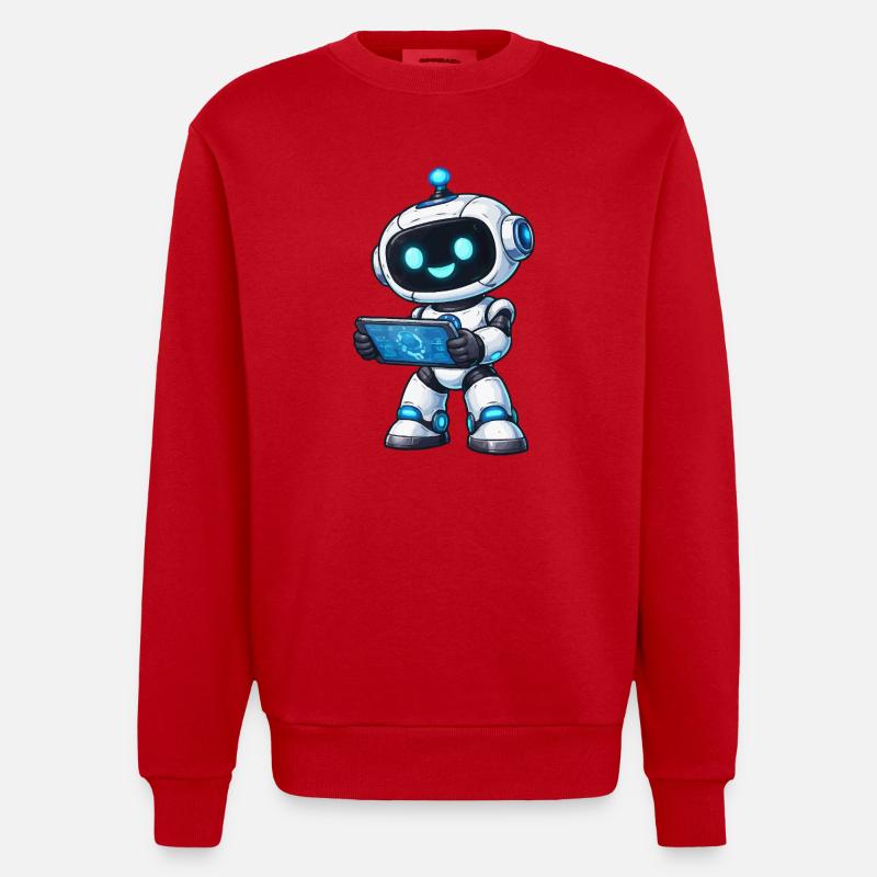 Kleiner Roboter mit Tablet - Heavyweight Oversized Organic Crew Neck Made in EU - Rot