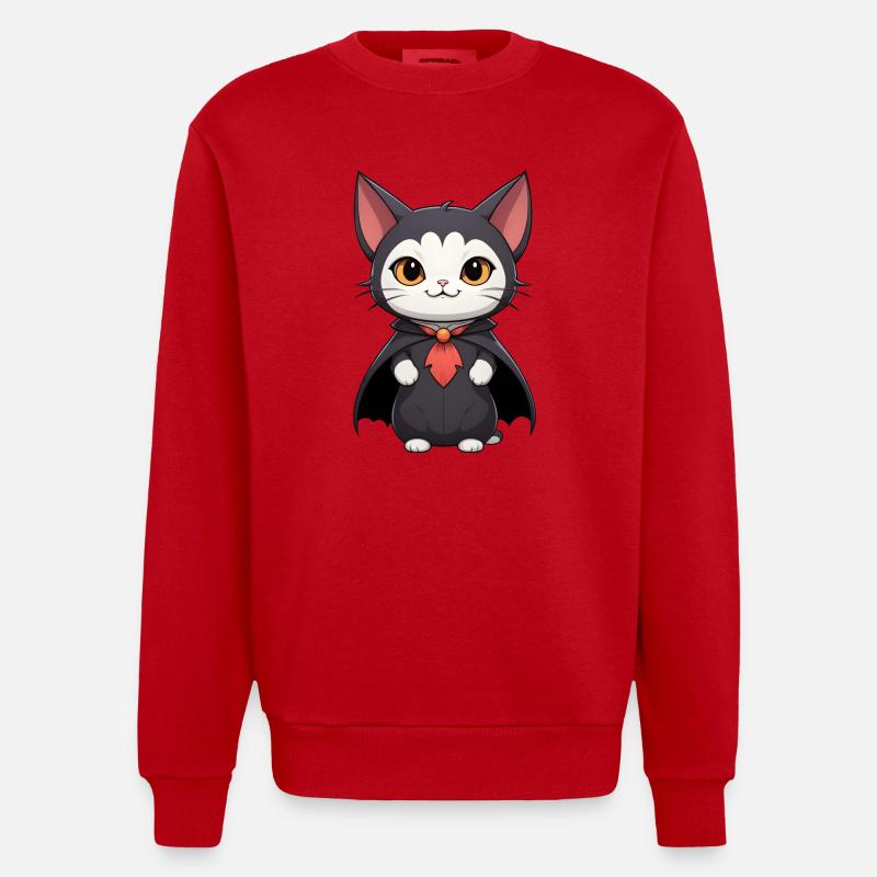 Halloween Chat vampire - Sweat bio épais oversize fabriqué en UE - rouge