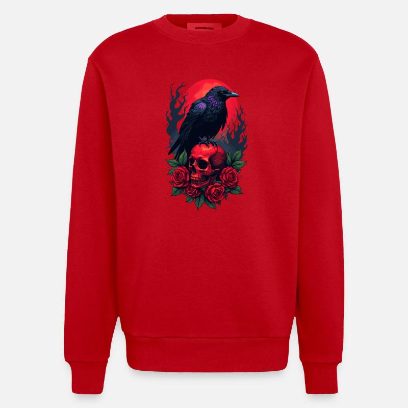 Corbeau majestueux - Sweat bio épais oversize fabriqué en UE - rouge
