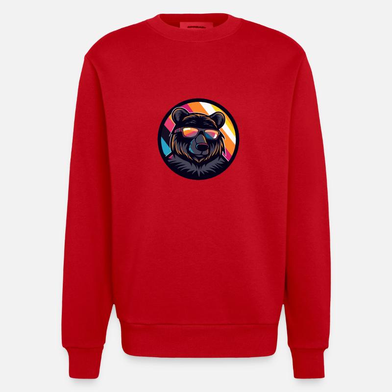 Bear Comic Cool Summer - Heavyweight Oversized Organic Crew Neck Made in EU - red