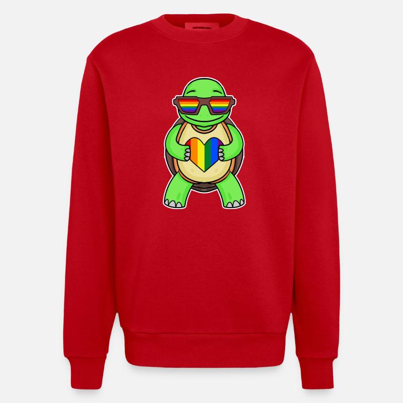 Rainbow Turtle - Heavyweight Oversized Organic Crew Neck Made in EU - red
