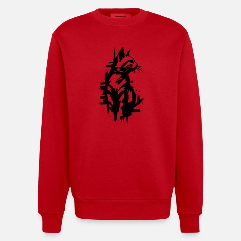 Conception de graffiti noir chat - Sweat bio épais oversize fabriqué en UE - rouge