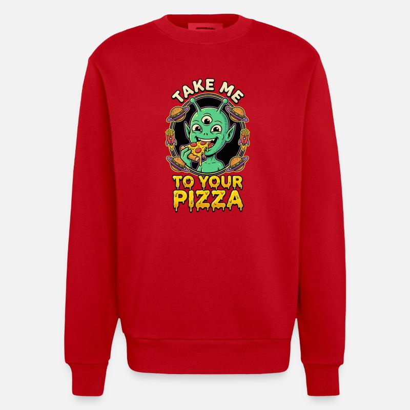 Emmène-moi à ta pizza alien - Sweat bio épais oversize fabriqué en UE - rouge