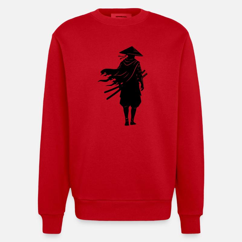Shadow Warrior Samurai Straw Hat - Heavyweight Oversized Organic Crew Neck Made in EU - red
