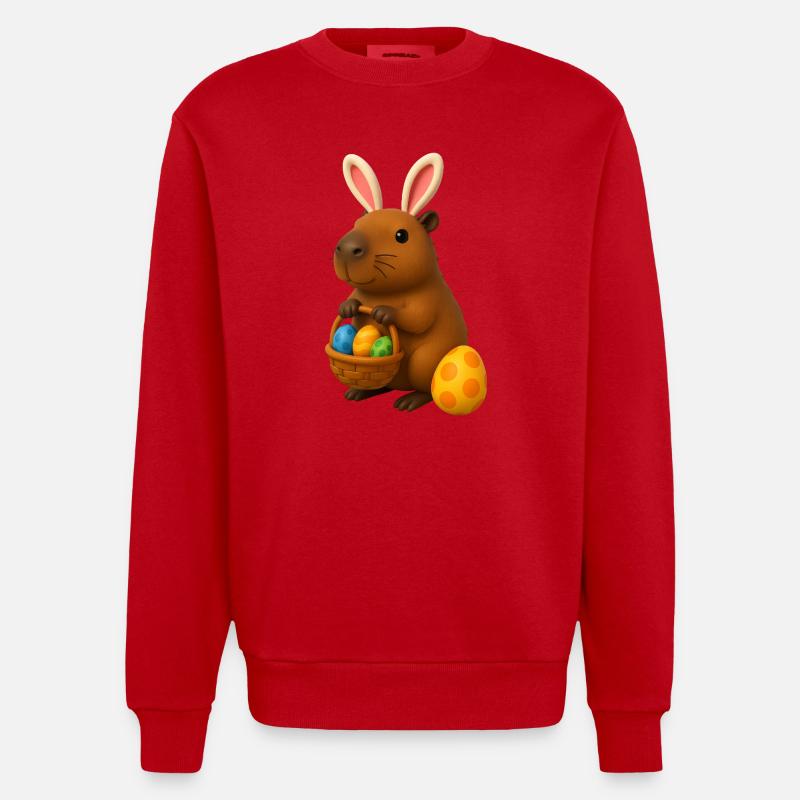 Osterhasen-Capybara mit Körbchen mit bunten Eiern - Heavyweight Oversized Organic Crew Neck Made in EU - Rot