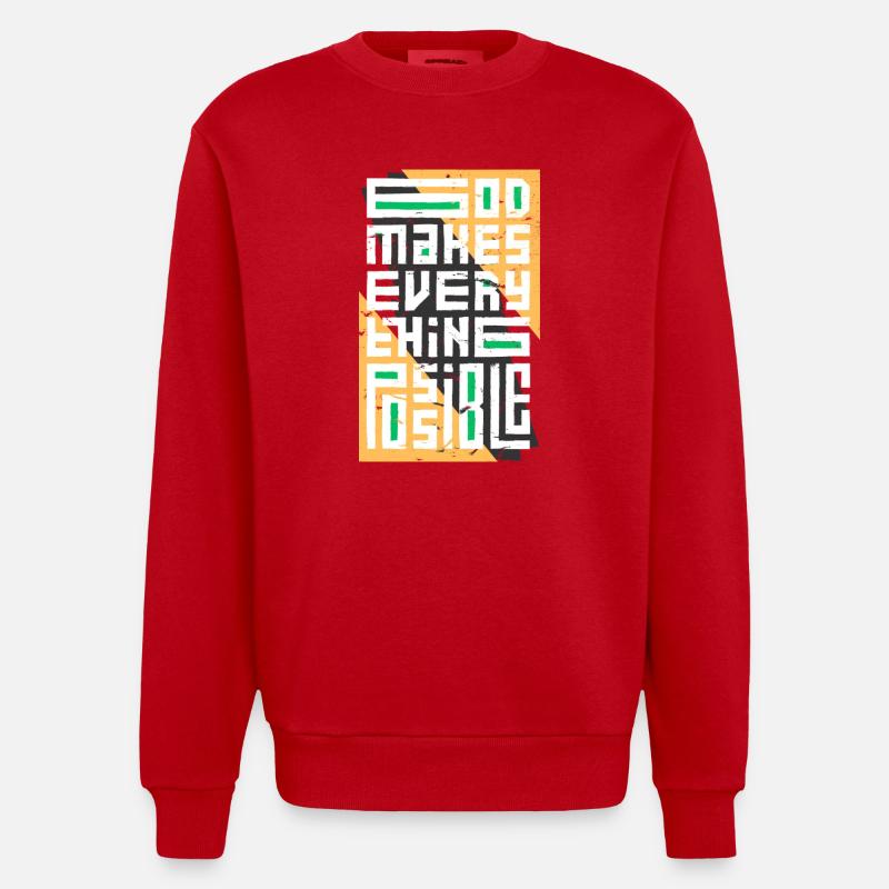 God Makes Everything Possible - Heavyweight Oversized Organic Crew Neck Made in EU - red