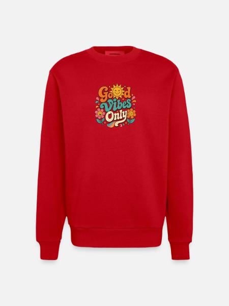 Good Vibe's Only Retro Floral - Heavyweight Oversized Organic Crew Neck Made in EU - red