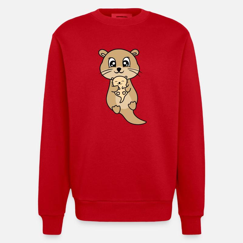 Mère et bébé loutre mignon - Sweat bio épais oversize fabriqué en UE - rouge