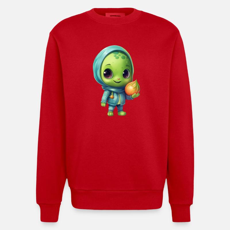 Blau-Pinker Alien Skateboarder: Kosmische Tricks - Heavyweight Oversized Organic Crew Neck Made in EU - Rot