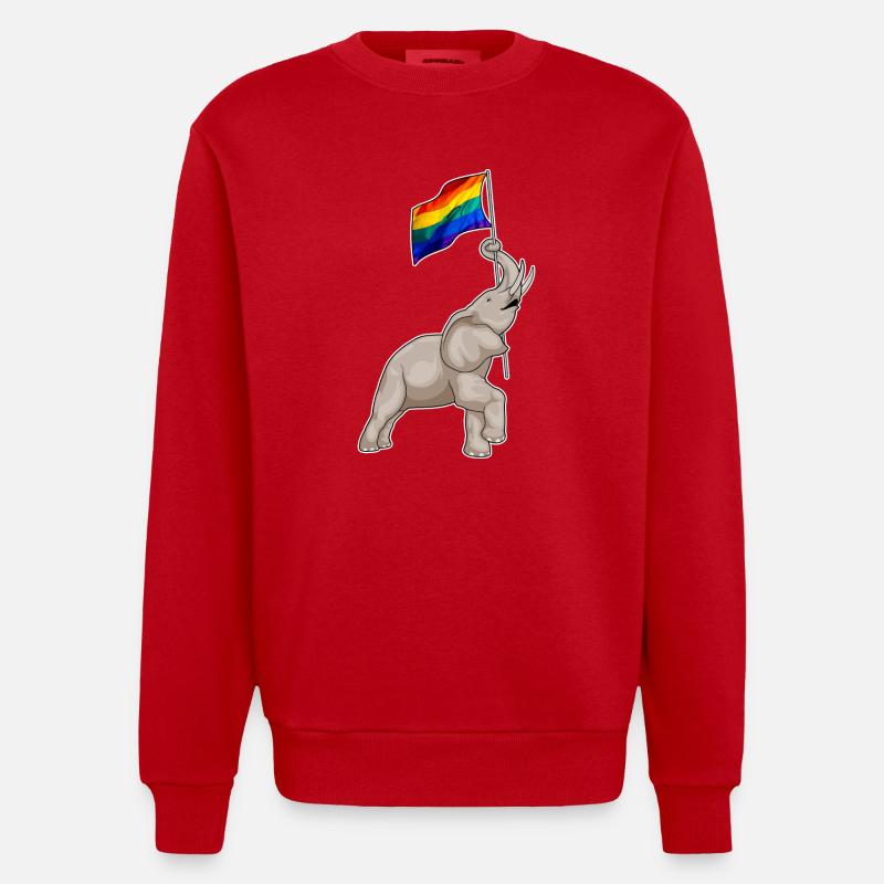 Arc-en-ciel éléphant - Sweat bio épais oversize fabriqué en UE - rouge