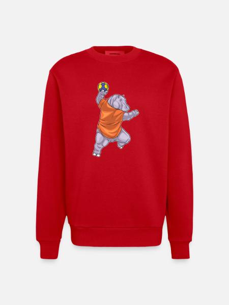 Hippopotamus Handball Player Handball - Heavyweight Oversized Organic Crew Neck Made in EU - red