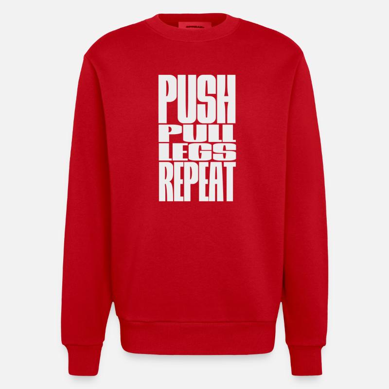 PUSH PULL LEGS WIEDERHOLEN - Heavyweight Oversized Organic Crew Neck Made in EU - Rot