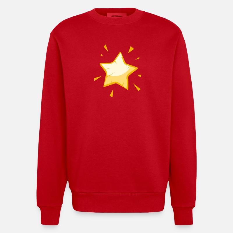 Étoile de dessin animé brillante - Conception dorée joyeuse - Sweat bio épais oversize fabriqué en UE - rouge