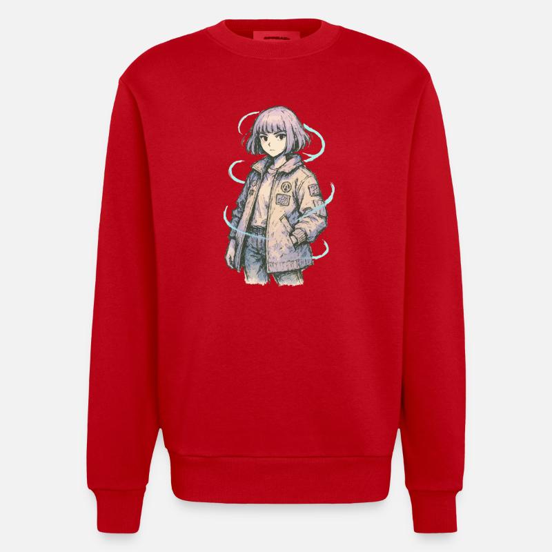 Neon Patch Bomber Mädchen - Heavyweight Oversized Organic Crew Neck Made in EU - Rot