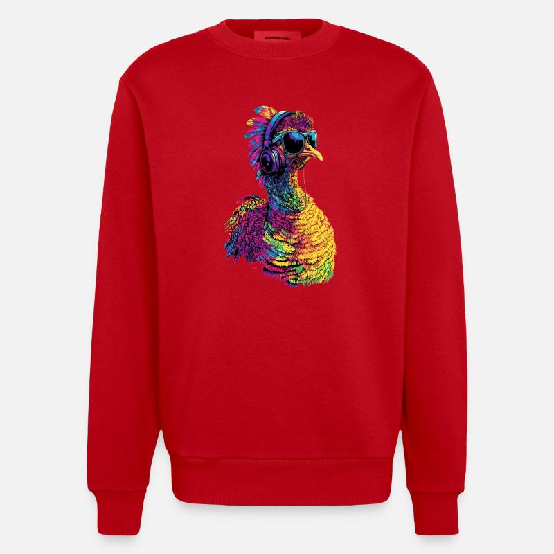 Dinde Poules Oiseaux Dinde - Sweat bio épais oversize fabriqué en UE - rouge