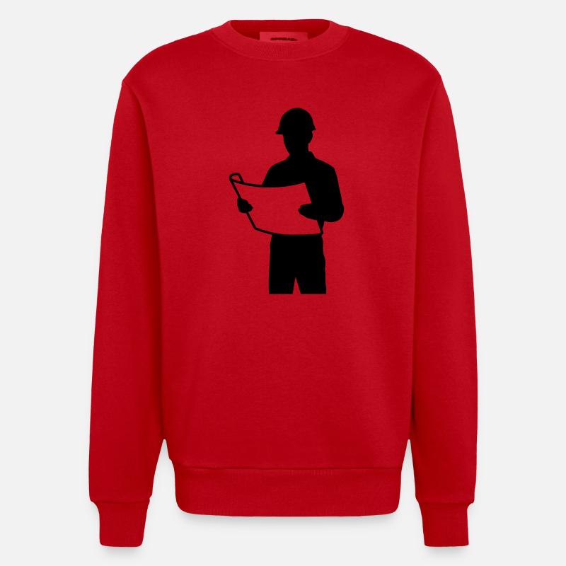 T-shirt Architecte - Engineer Blueprint Design - Sweat bio épais oversize fabriqué en UE - rouge