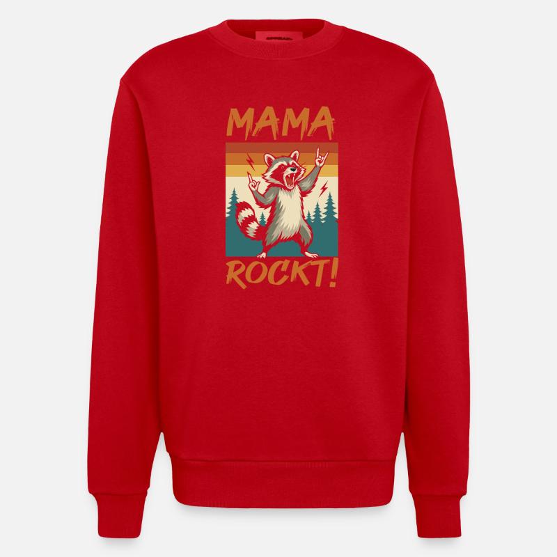WaschbÀr Mutter Coole Rocker Mama - Heavyweight Oversized Organic Crew Neck Made in EU - Rot