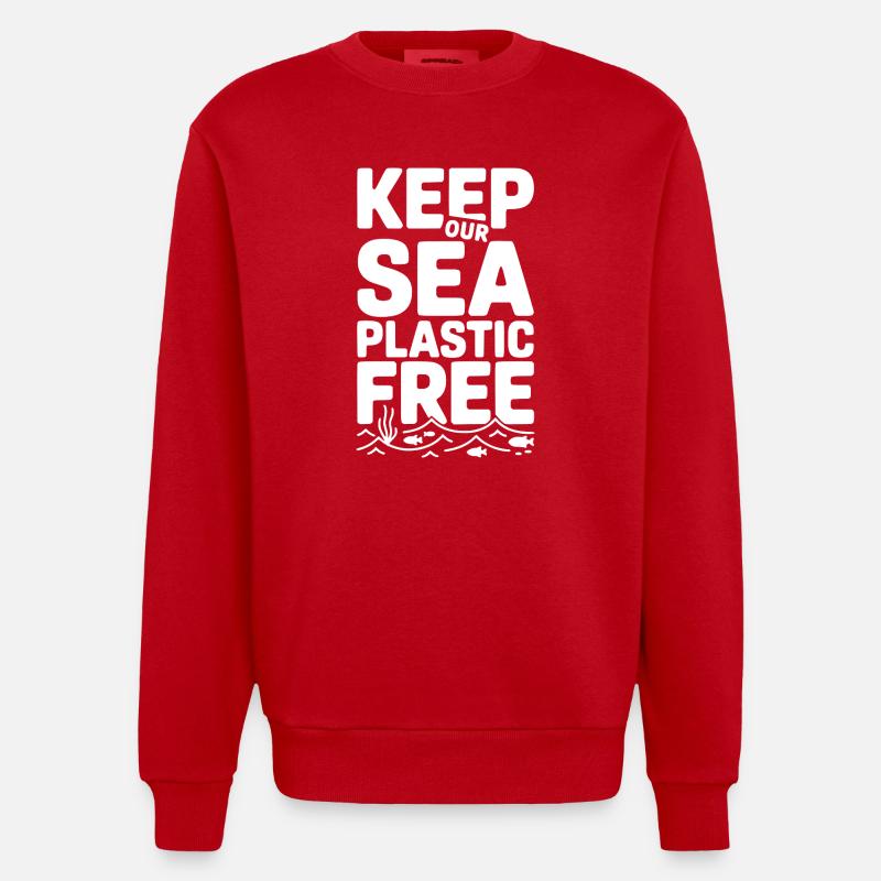 Keep Our Sea Plastic Free - Heavyweight Oversized Organic Crew Neck Made in EU - red