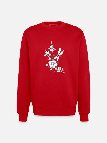 Fleurs et Libellule Noir Blanc - Sweat bio épais oversize fabriqué en UE - rouge
