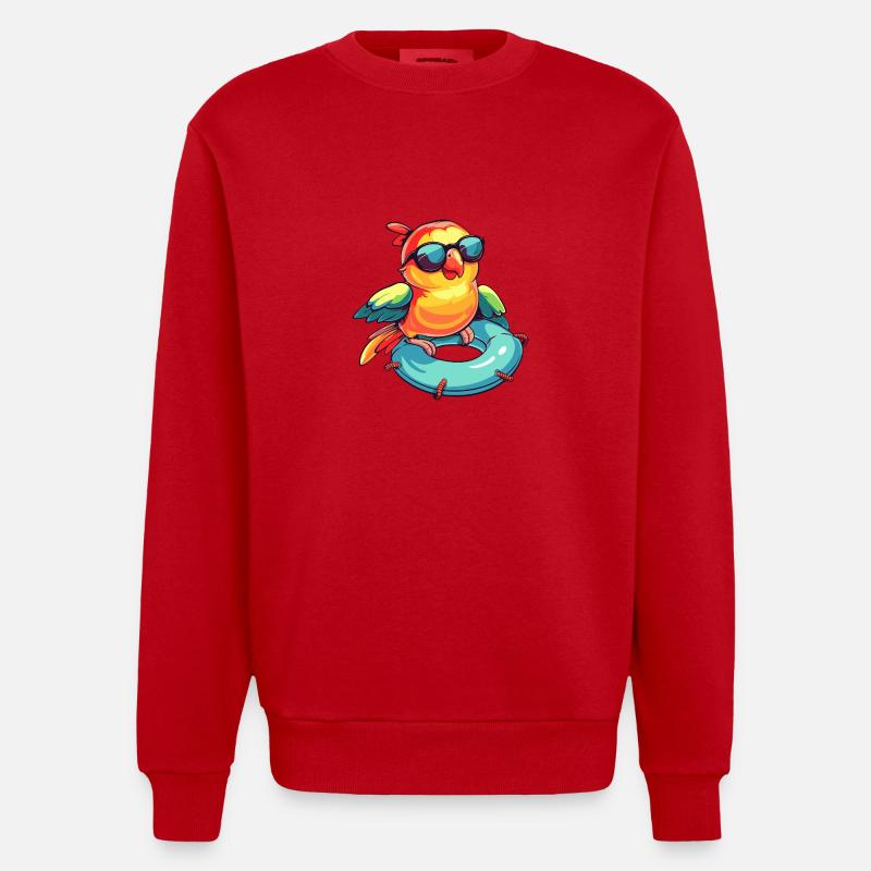 Papagei Comic Cool - Heavyweight Oversized Organic Crew Neck Made in EU - Rot