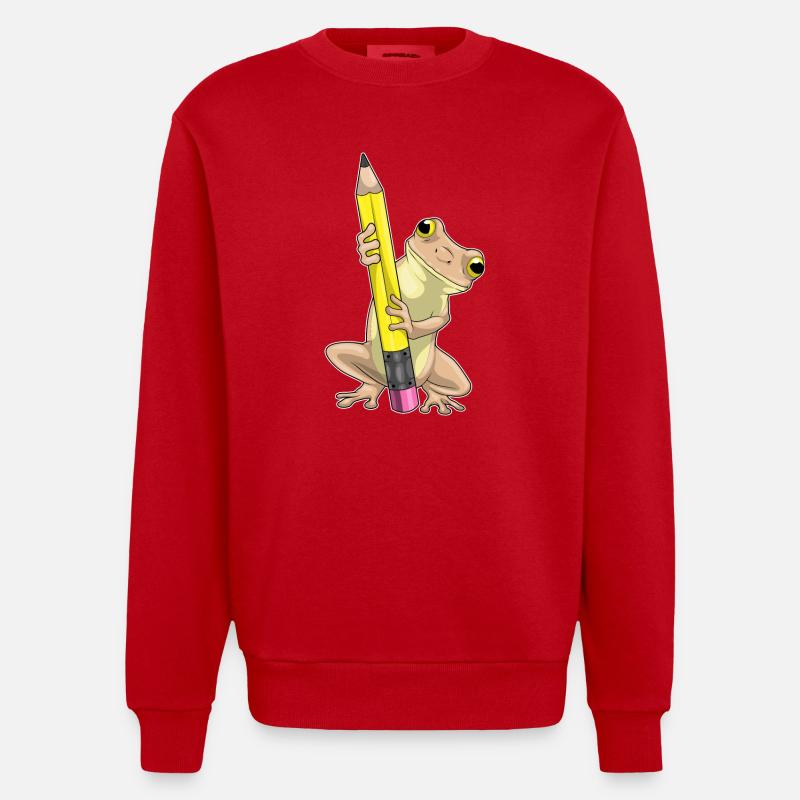 Grenouille élève crayon école - Sweat bio épais oversize fabriqué en UE - rouge