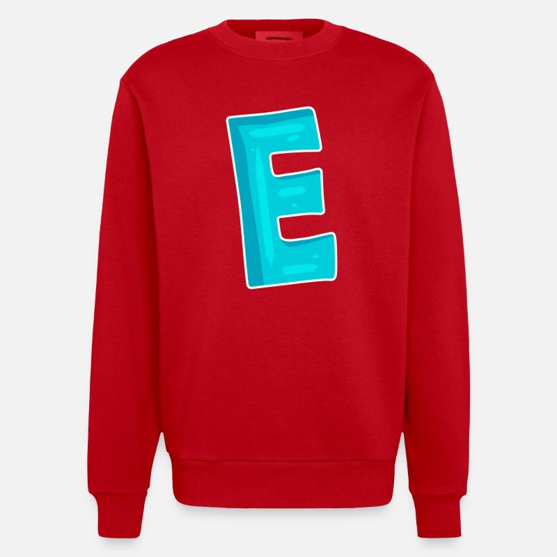 Letter E Initial Letter Characters - Heavyweight Oversized Organic Crew Neck Made in EU - red