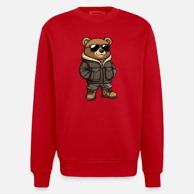 Bär Cool Winter - Heavyweight Oversized Organic Crew Neck Made in EU - Rot