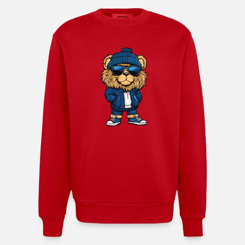 Lion Cool Bande Dessinée - Sweat bio épais oversize fabriqué en UE - rouge