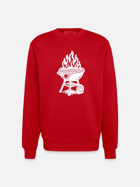 Grill Fire Grilling - Heavyweight Oversized Organic Crew Neck Made in EU - red