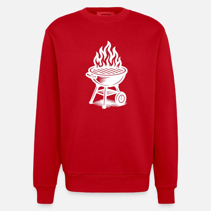 Grill Fire Grilling - Heavyweight Oversized Organic Crew Neck Made in EU - red